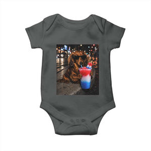 4th Of July Dachshund Drinking Slushie Baby Onesie Patriotic 250 Anniversary USA Dog Lovers Funny Meme