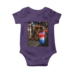 4th Of July Dachshund Drinking Slushie Baby Onesie Patriotic 250 Anniversary USA Dog Lovers Funny Meme