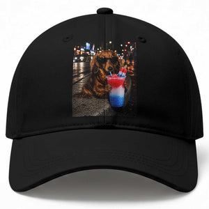 4th Of July Dachshund Drinking Slushie Baseball Cap Patriotic 250 Anniversary USA Dog Lovers Funny Meme