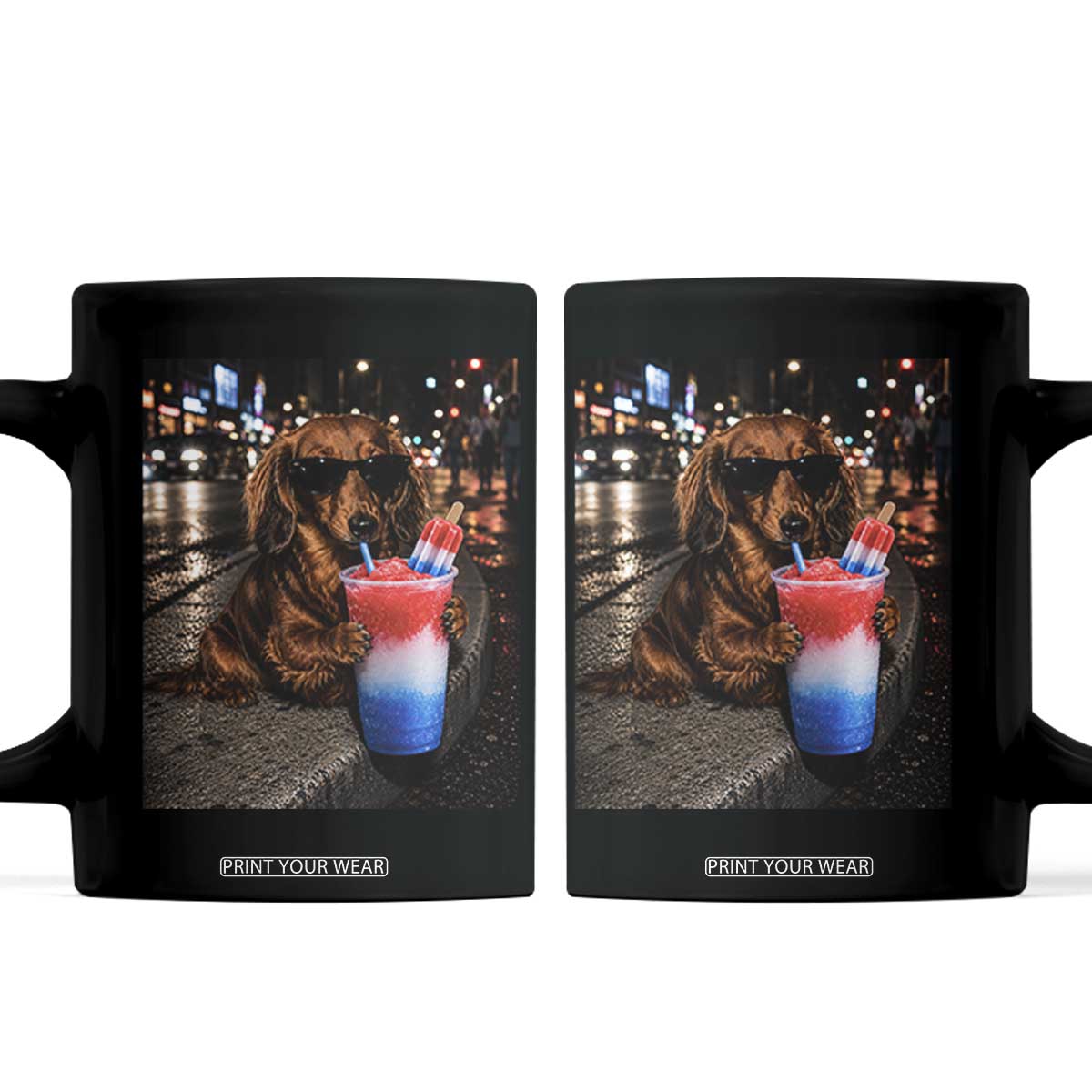 4th Of July Dachshund Drinking Slushie Coffee Mug Patriotic 250 Anniversary USA Dog Lovers Funny Meme
