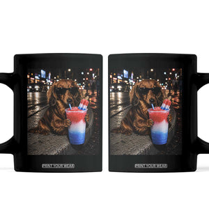 4th Of July Dachshund Drinking Slushie Coffee Mug Patriotic 250 Anniversary USA Dog Lovers Funny Meme