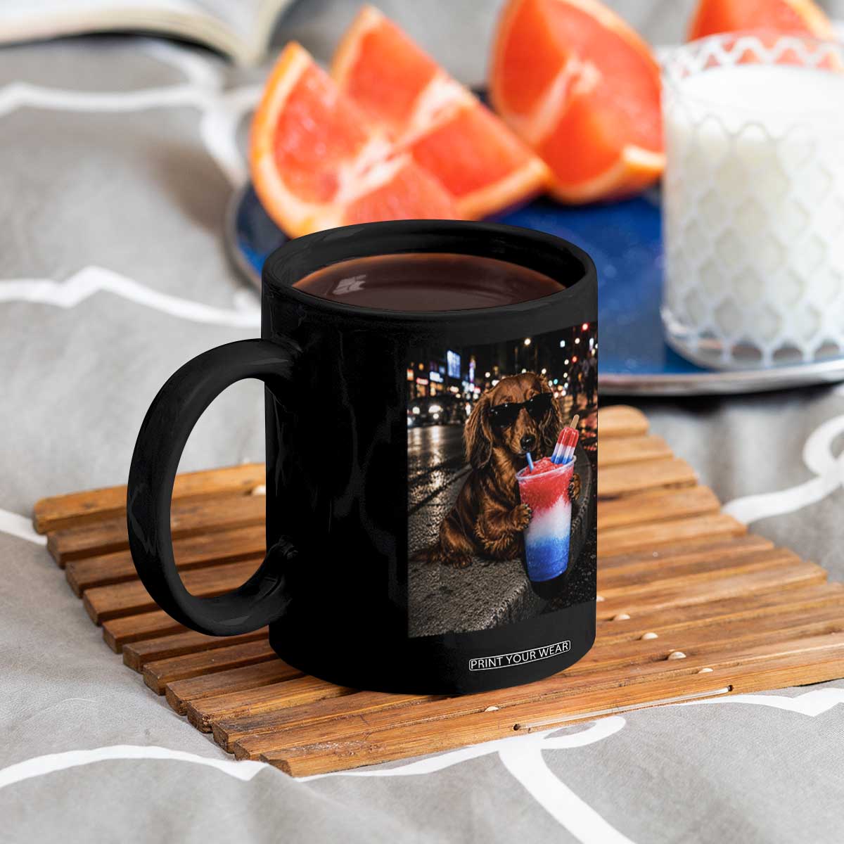 4th Of July Dachshund Drinking Slushie Coffee Mug Patriotic 250 Anniversary USA Dog Lovers Funny Meme