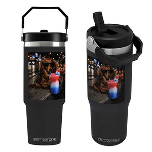 4th Of July Dachshund Drinking Slushie Flip Straw Tumbler Patriotic 250 Anniversary USA Dog Lovers Funny Meme