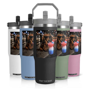 4th Of July Dachshund Drinking Slushie Flip Straw Tumbler Patriotic 250 Anniversary USA Dog Lovers Funny Meme