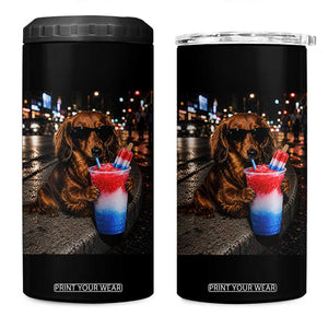 4th Of July Dachshund Drinking Slushie 4 in 1 Can Cooler Tumbler Patriotic 250 Anniversary USA Dog Lovers Funny Meme
