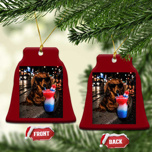 4th Of July Dachshund Drinking Slushie Ceramic Ornament Patriotic 250 Anniversary USA Dog Lovers Funny Meme