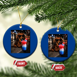 4th Of July Dachshund Drinking Slushie Ceramic Ornament Patriotic 250 Anniversary USA Dog Lovers Funny Meme