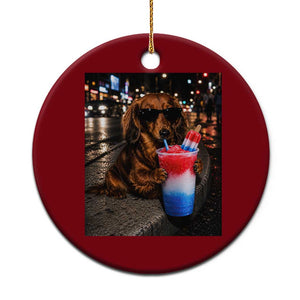4th Of July Dachshund Drinking Slushie Ceramic Ornament Patriotic 250 Anniversary USA Dog Lovers Funny Meme