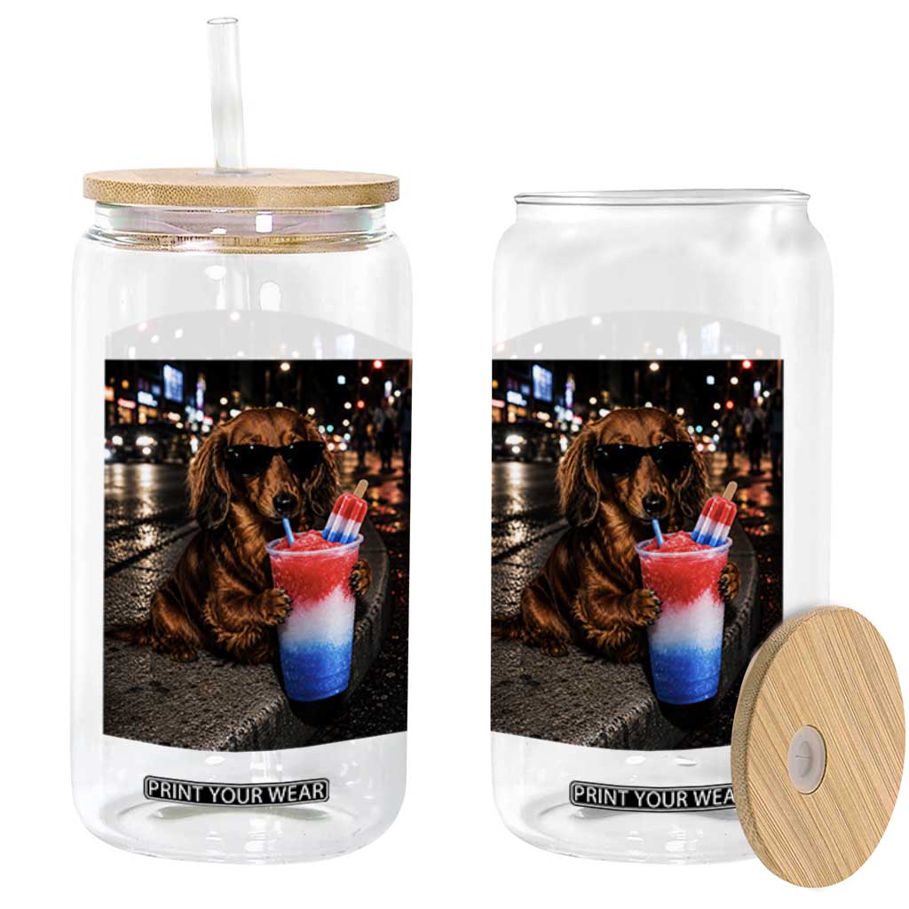 4th Of July Dachshund Drinking Slushie Glass Can Patriotic 250 Anniversary USA Dog Lovers Funny Meme
