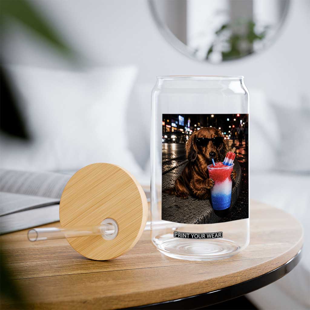4th Of July Dachshund Drinking Slushie Glass Can Patriotic 250 Anniversary USA Dog Lovers Funny Meme
