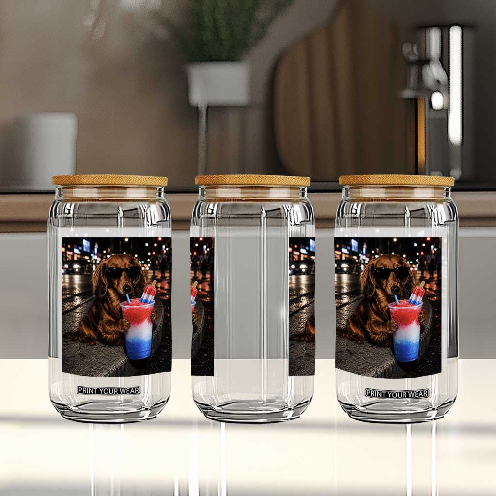 4th Of July Dachshund Drinking Slushie Glass Can Patriotic 250 Anniversary USA Dog Lovers Funny Meme