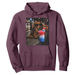 4th Of July Dachshund Drinking Slushie Hoodie Patriotic 250 Anniversary USA Dog Lovers Funny Meme