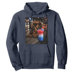 4th Of July Dachshund Drinking Slushie Hoodie Patriotic 250 Anniversary USA Dog Lovers Funny Meme