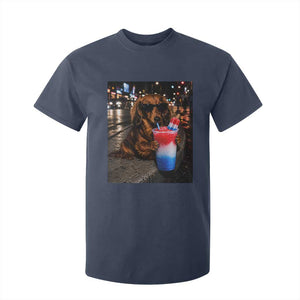 4th Of July Dachshund Drinking Slushie T Shirt For Kid Patriotic 250 Anniversary USA Dog Lovers Funny Meme