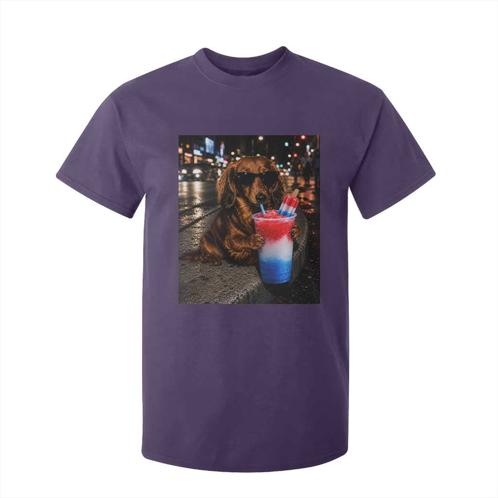 4th Of July Dachshund Drinking Slushie T Shirt For Kid Patriotic 250 Anniversary USA Dog Lovers Funny Meme