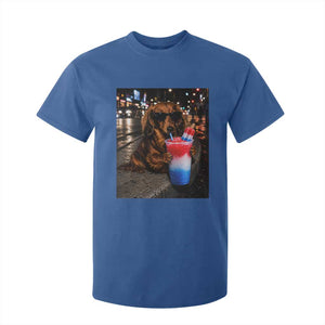 4th Of July Dachshund Drinking Slushie T Shirt For Kid Patriotic 250 Anniversary USA Dog Lovers Funny Meme