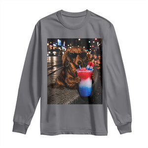 4th Of July Dachshund Drinking Slushie Long Sleeve Shirt Patriotic 250 Anniversary USA Dog Lovers Funny Meme
