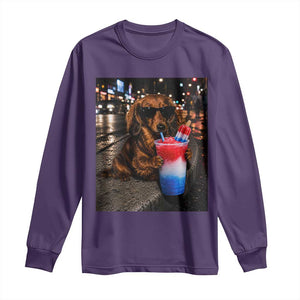 4th Of July Dachshund Drinking Slushie Long Sleeve Shirt Patriotic 250 Anniversary USA Dog Lovers Funny Meme