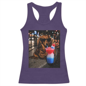 4th Of July Dachshund Drinking Slushie Racerback Tank Top Patriotic 250 Anniversary USA Dog Lovers Funny Meme