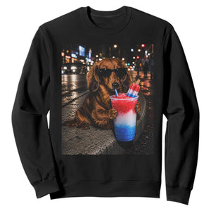 4th Of July Dachshund Drinking Slushie Sweatshirt Patriotic 250 Anniversary USA Dog Lovers Funny Meme