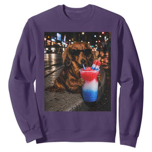 4th Of July Dachshund Drinking Slushie Sweatshirt Patriotic 250 Anniversary USA Dog Lovers Funny Meme