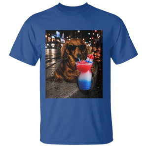 4th Of July Dachshund Drinking Slushie T Shirt Patriotic 250 Anniversary USA Dog Lovers Funny Meme TS10 Royal Blue Print Your Wear