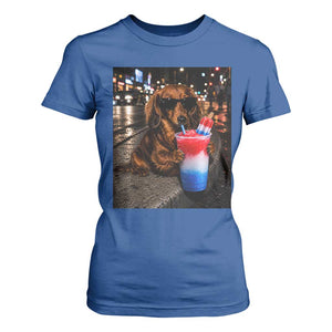 4th Of July Dachshund Drinking Slushie T Shirt For Women Patriotic 250 Anniversary USA Dog Lovers Funny Meme