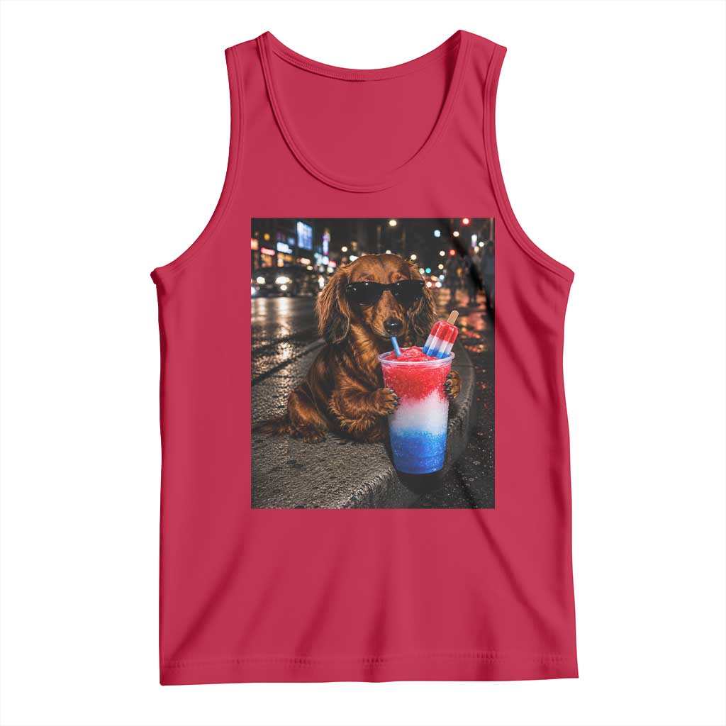 4th Of July Dachshund Drinking Slushie Tank Top Patriotic 250 Anniversary USA Dog Lovers Funny Meme TS10 Red Print Your Wear