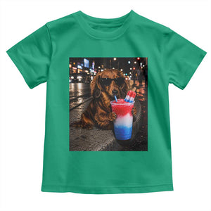 4th Of July Dachshund Drinking Slushie Toddler T Shirt Patriotic 250 Anniversary USA Dog Lovers Funny Meme