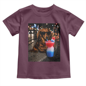 4th Of July Dachshund Drinking Slushie Toddler T Shirt Patriotic 250 Anniversary USA Dog Lovers Funny Meme