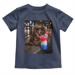 4th Of July Dachshund Drinking Slushie Toddler T Shirt Patriotic 250 Anniversary USA Dog Lovers Funny Meme