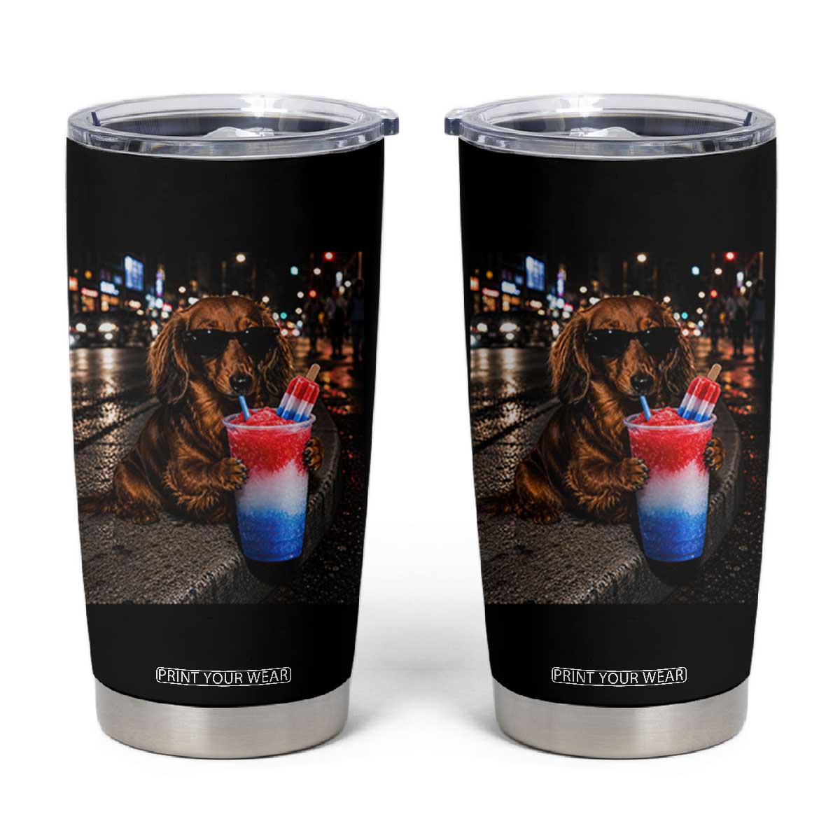 4th Of July Dachshund Drinking Slushie Tumbler Cup Patriotic 250 Anniversary USA Dog Lovers Funny Meme TS10 Black Print Your Wear