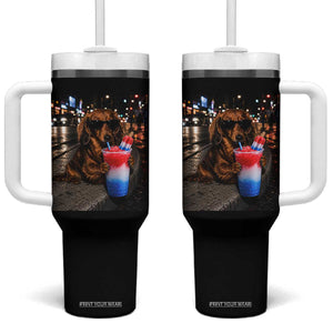 4th Of July Dachshund Drinking Slushie Tumbler With Handle Patriotic 250 Anniversary USA Dog Lovers Funny Meme