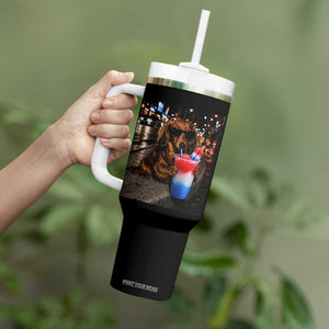 4th Of July Dachshund Drinking Slushie Tumbler With Handle Patriotic 250 Anniversary USA Dog Lovers Funny Meme