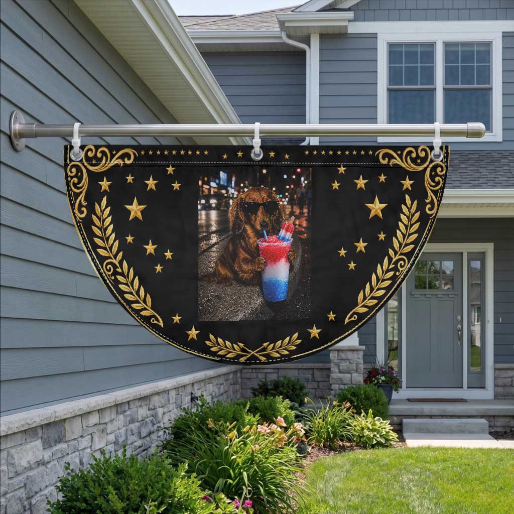 4th Of July Dachshund Drinking Slushie Patriotic Fan Flag 250 Anniversary USA Dog Lovers Funny Meme
