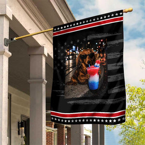 4th Of July Dachshund Drinking Slushie Patriotic Garden Flag 250 Anniversary USA Dog Lovers Funny Meme