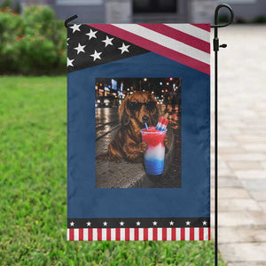 4th Of July Dachshund Drinking Slushie Patriotic Garden Flag 250 Anniversary USA Dog Lovers Funny Meme