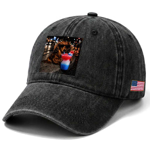 4th Of July Dachshund Drinking Slushie Washed Cotton Baseball Cap Patriotic 250 Anniversary USA Dog Lovers Funny Meme