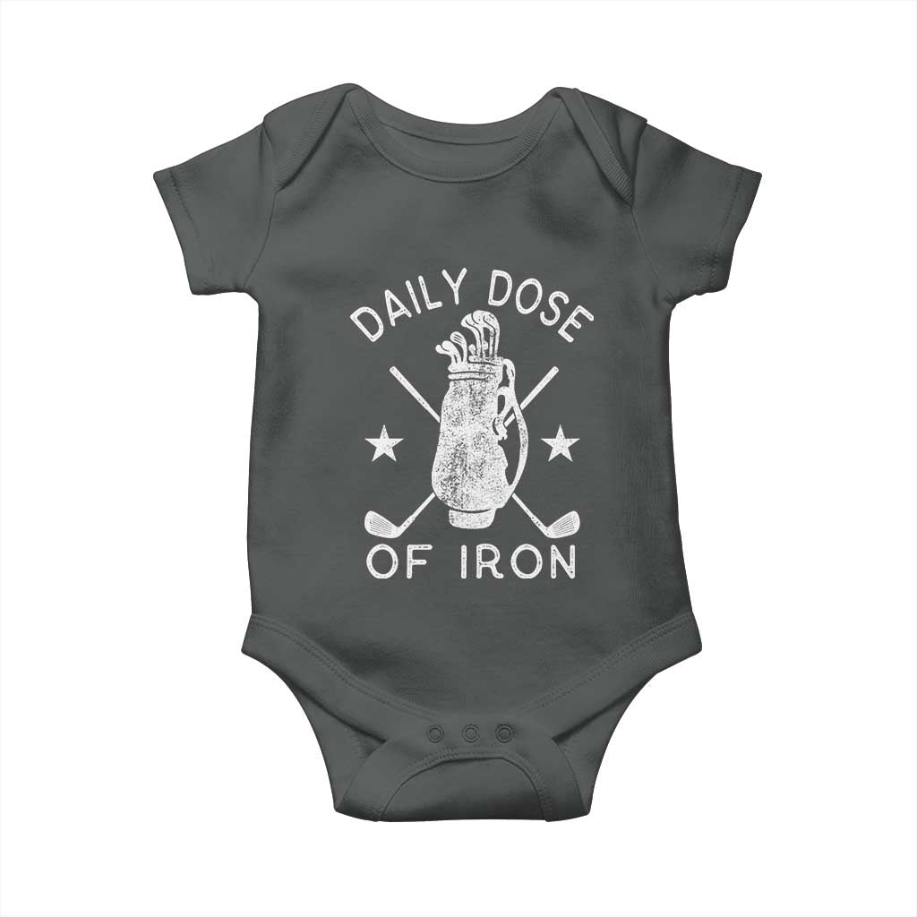 Funny Golfer Baby Onesie Daily Dose of Iron Golf TS10 Dark Heather Print Your Wear
