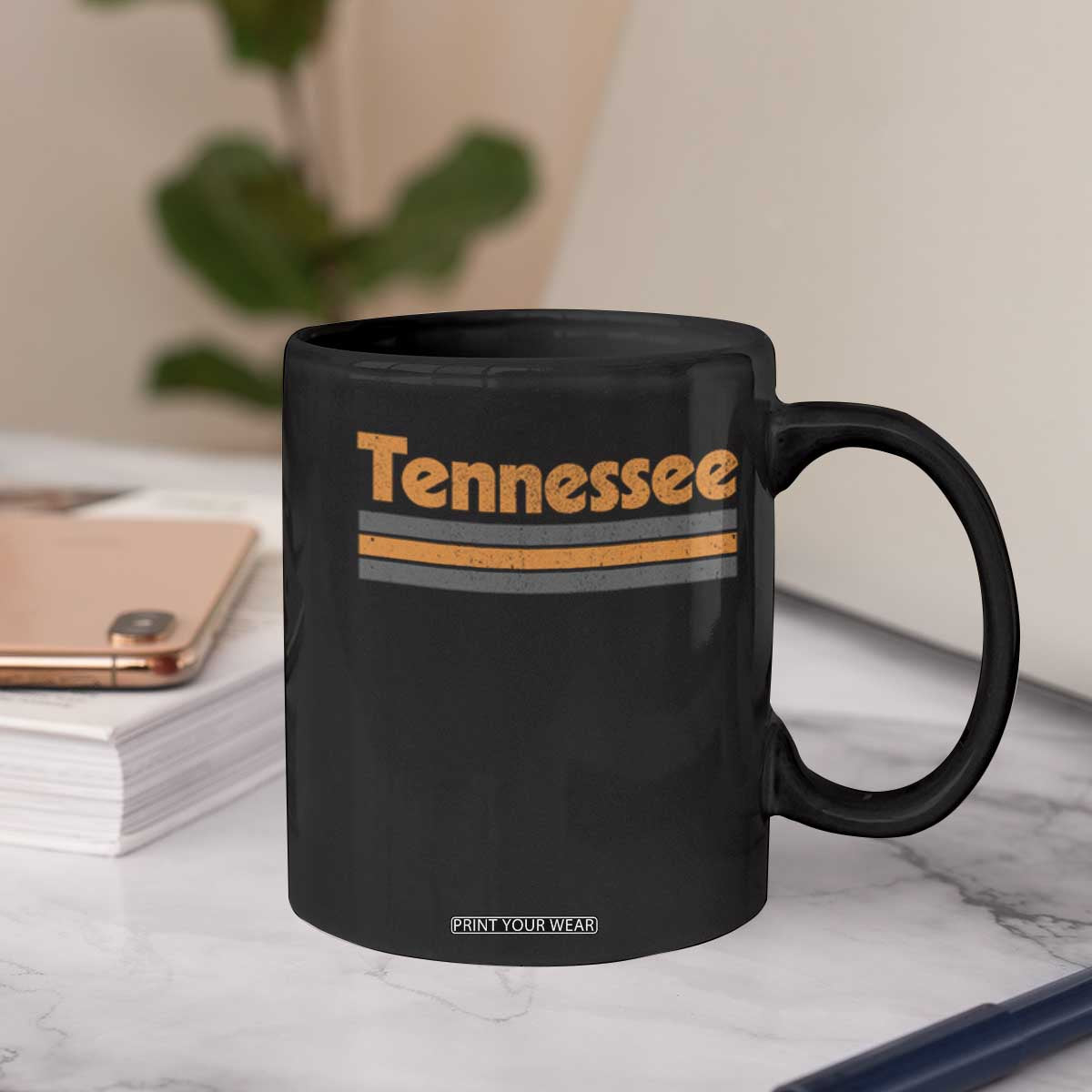 Vintage Tennessee Coffee Mug Retro Classic TN Orange Print Retro Three Stripe