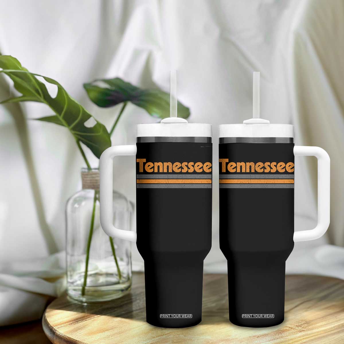 Vintage Tennessee Tumbler With Handle Retro Classic TN Orange Print Retro Three Stripe