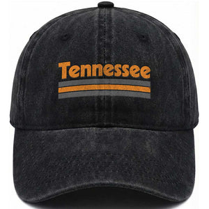 Vintage Tennessee Washed Cotton Baseball Cap Retro Classic TN Orange Print Retro Three Stripe