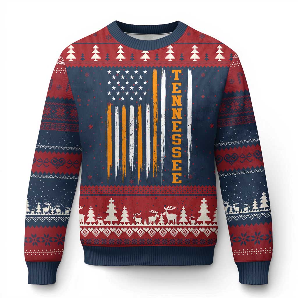 Vintage Tennessee Ugly Christmas Sweater Retro Classic TN Orange Print Retro American Flag TS10 Navy Red Print Your Wear