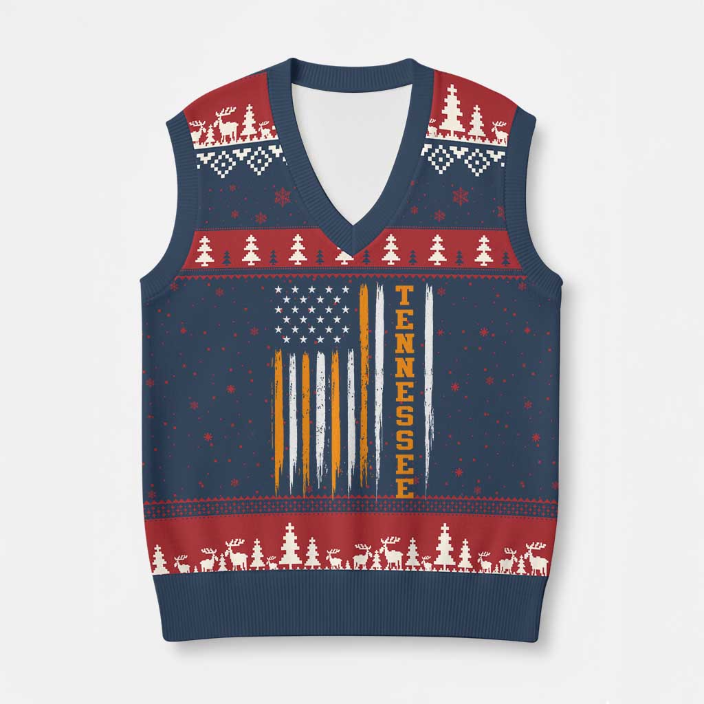 Vintage Tennessee V-Neck Knit Sweater Vest Retro Classic TN Orange Print Retro American Flag