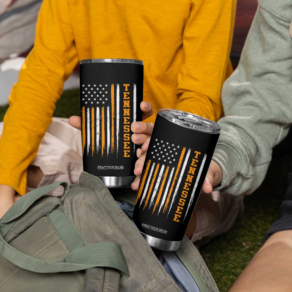 Vintage Tennessee Tumbler Cup Retro Classic TN Orange Print Retro American Flag