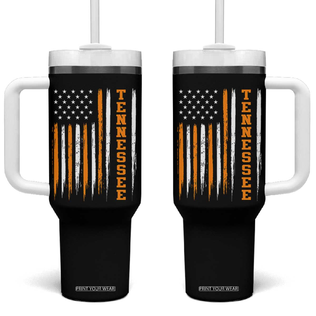 Vintage Tennessee Tumbler With Handle Retro Classic TN Orange Print Retro American Flag
