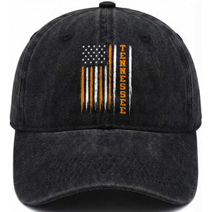 Vintage Tennessee Washed Cotton Baseball Cap Retro Classic TN Orange Print Retro American Flag