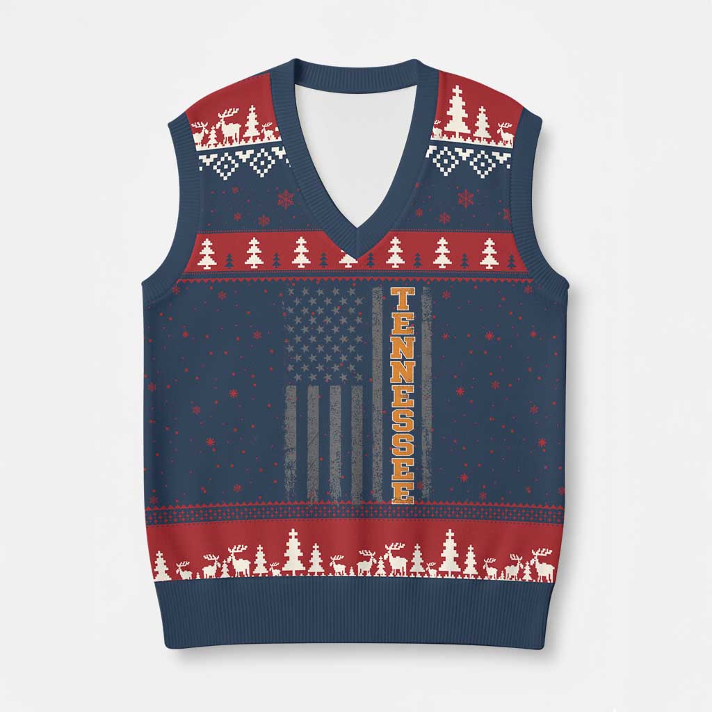 Vintage Tennessee V-Neck Knit Sweater Vest Retro Orange TN American Flag Patriotic US State TS10 Navy Red Print Your Wear