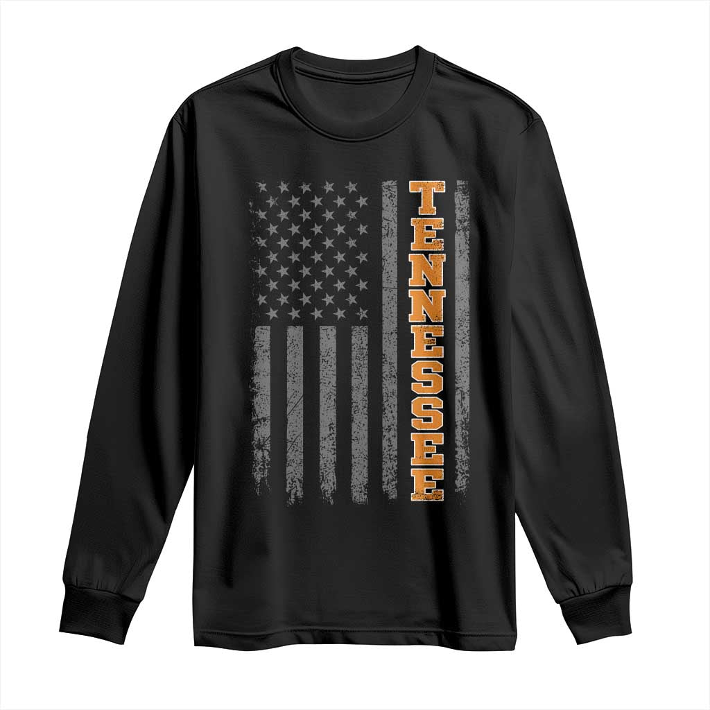 Vintage Tennessee Long Sleeve Shirt Retro Orange TN American Flag Patriotic US State TS10 Black Print Your Wear