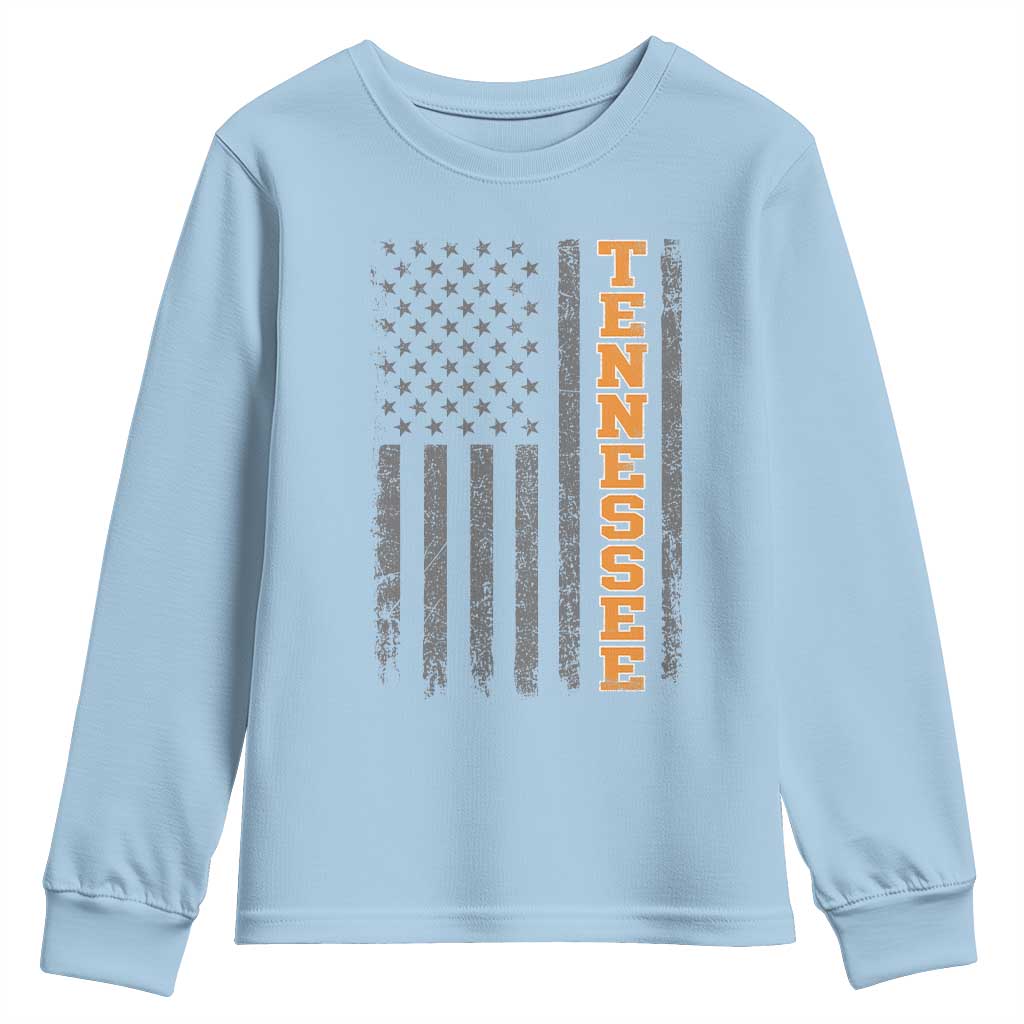 Vintage Tennessee Youth Sweatshirt Retro Orange TN American Flag Patriotic US State